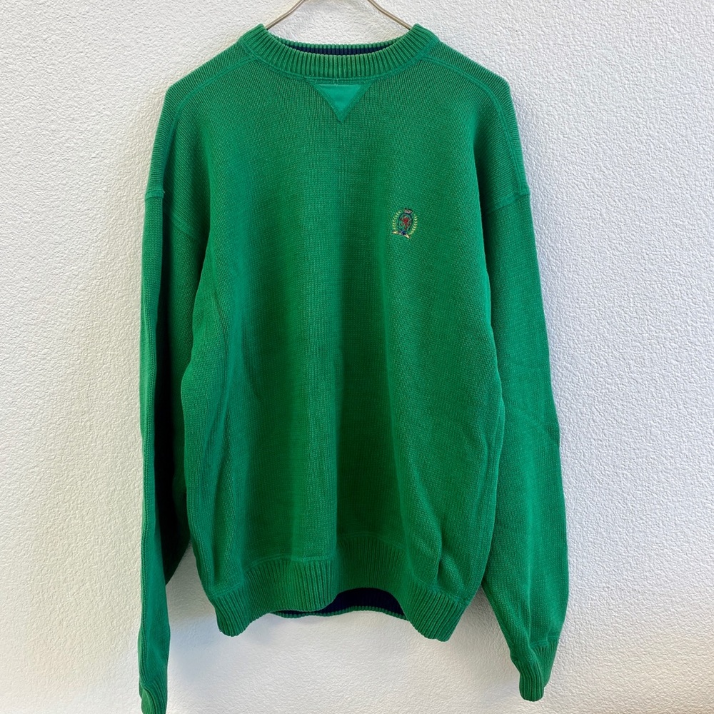 Vintage Tommy Hilfiger Green Knitted Sweater Knit Sweater Tommy Green Crewneck
